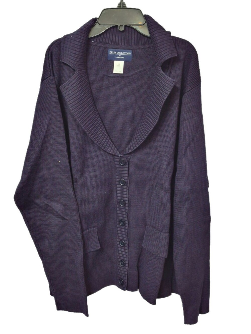 Lands End Women's Plus Delta Collection Navy Sweater, 1X (18W) NEW